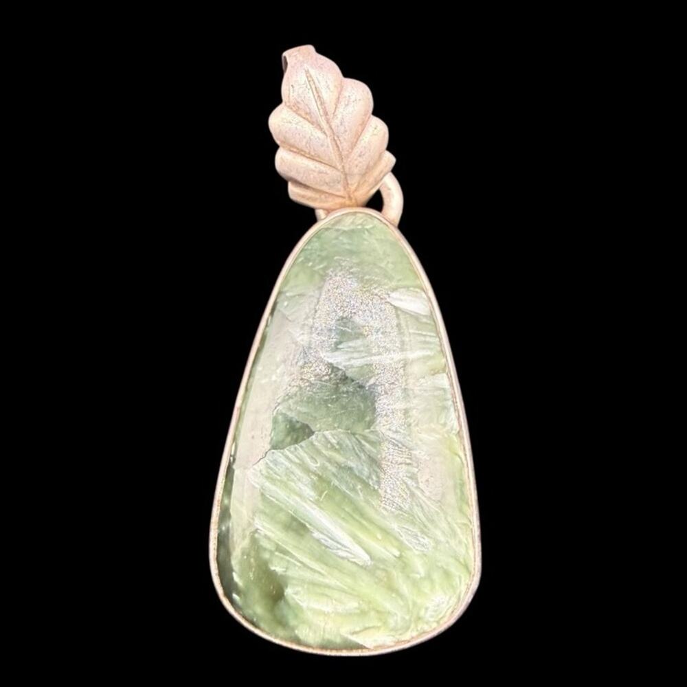 Sterling Silver 925 Seraphinite Leaf Drop Pendant Necklace